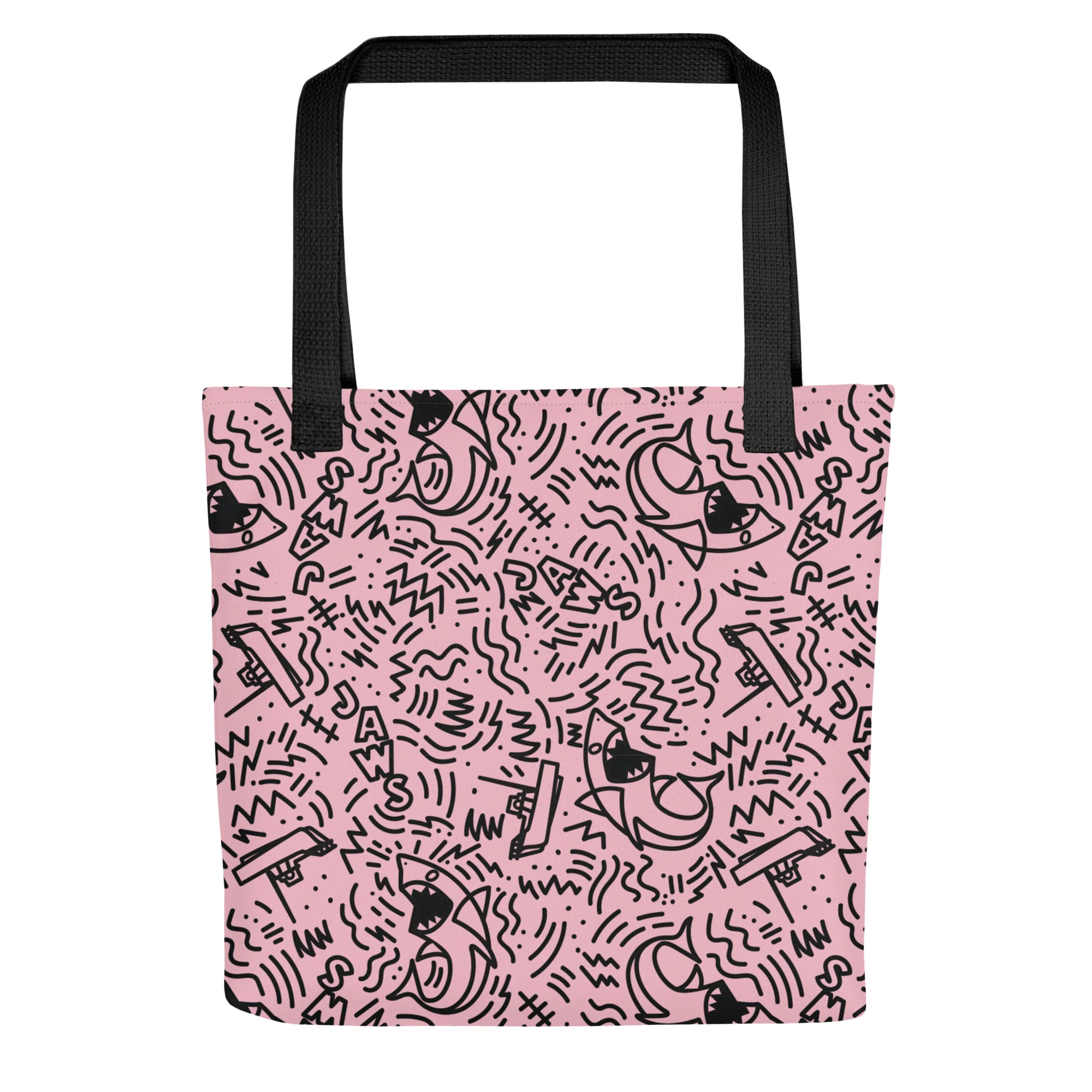 Jaws Pink Doodle Pattern Tote Bag