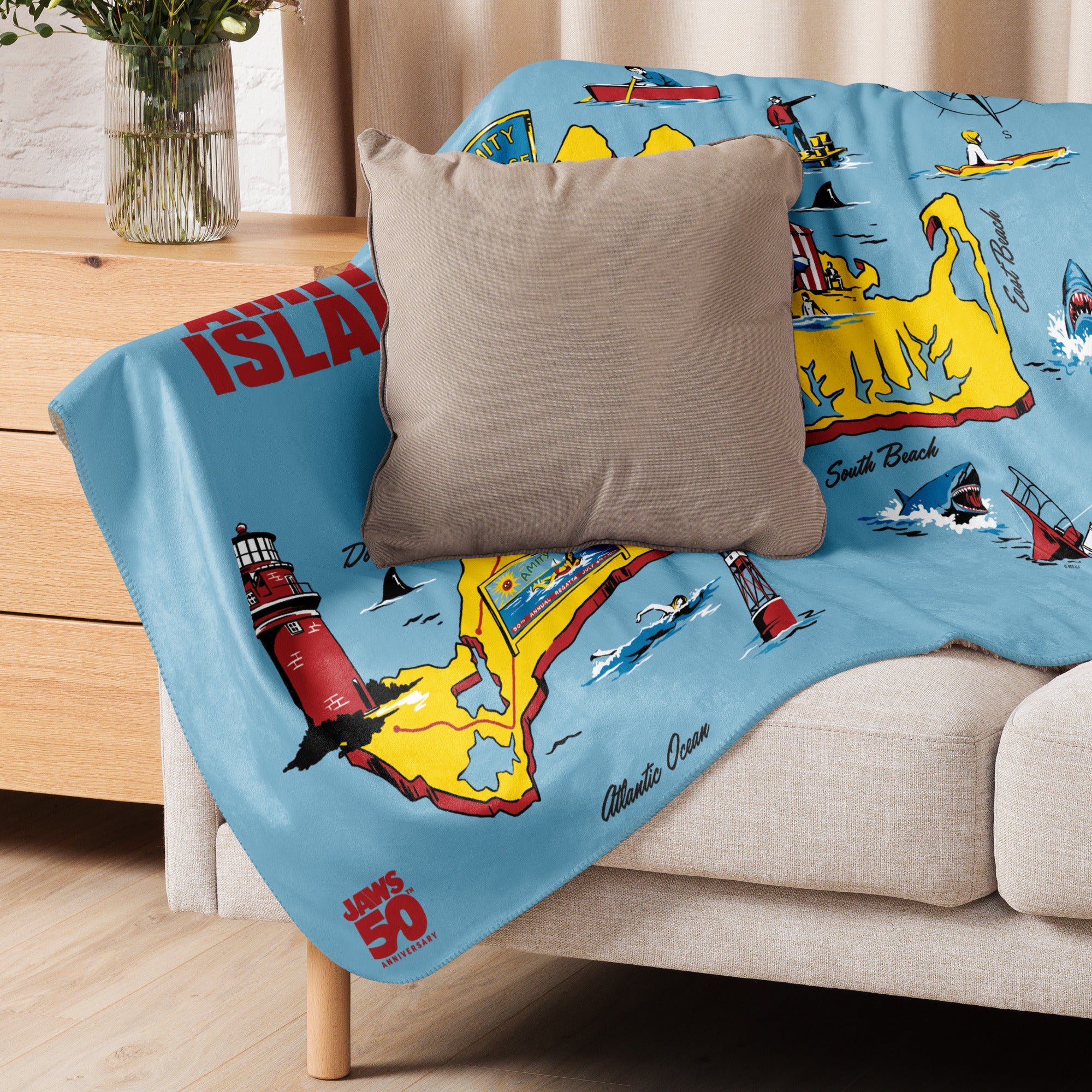 Jaws 50th Anniversary Amity Island Sherpa Blanket