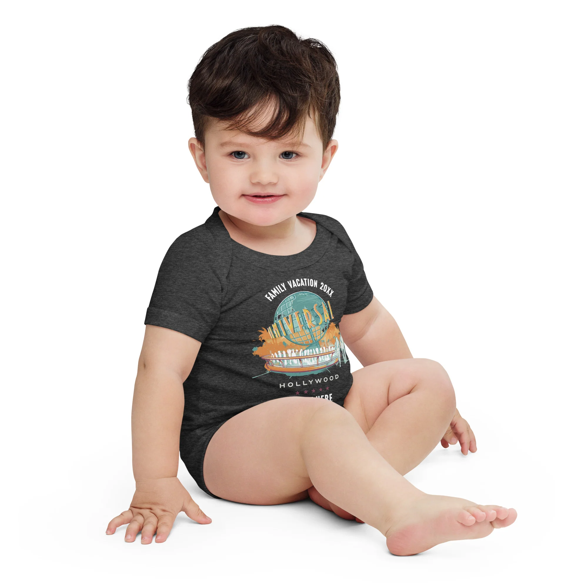 Universal Studios Hollywood Vintage Globe Personalized Baby Bodysuit 2 Universal Studios Hollywood Vintage Globe Personalized Baby Bodysuit