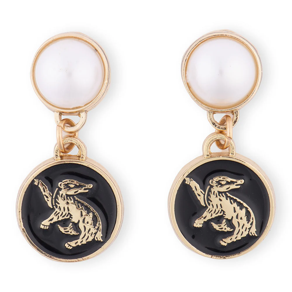 Harry Potter™ Earrings of Hufflepuff™ Crest with Pearl